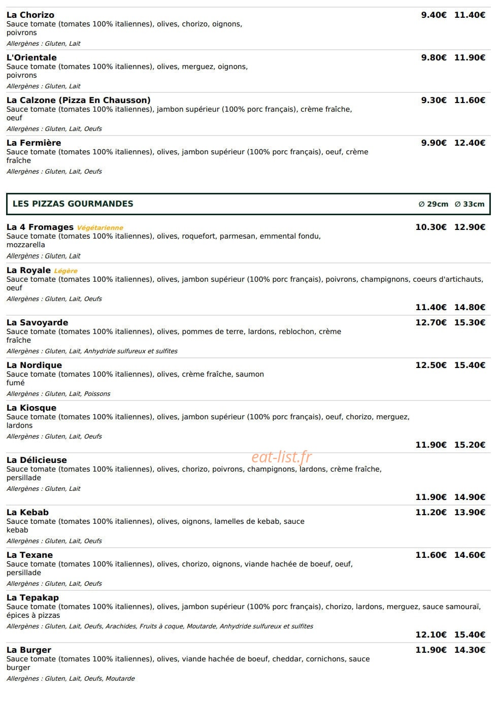Le Kiosque à Pizzas — carte page 2
