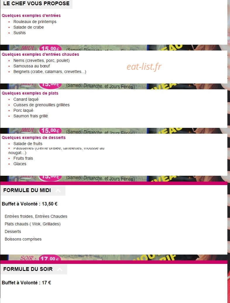 Saveurs d'Asie — carte page 1