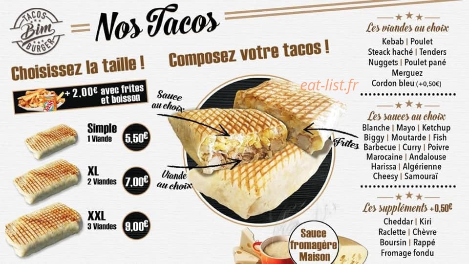 Tacos Bim Burger — carte page 1