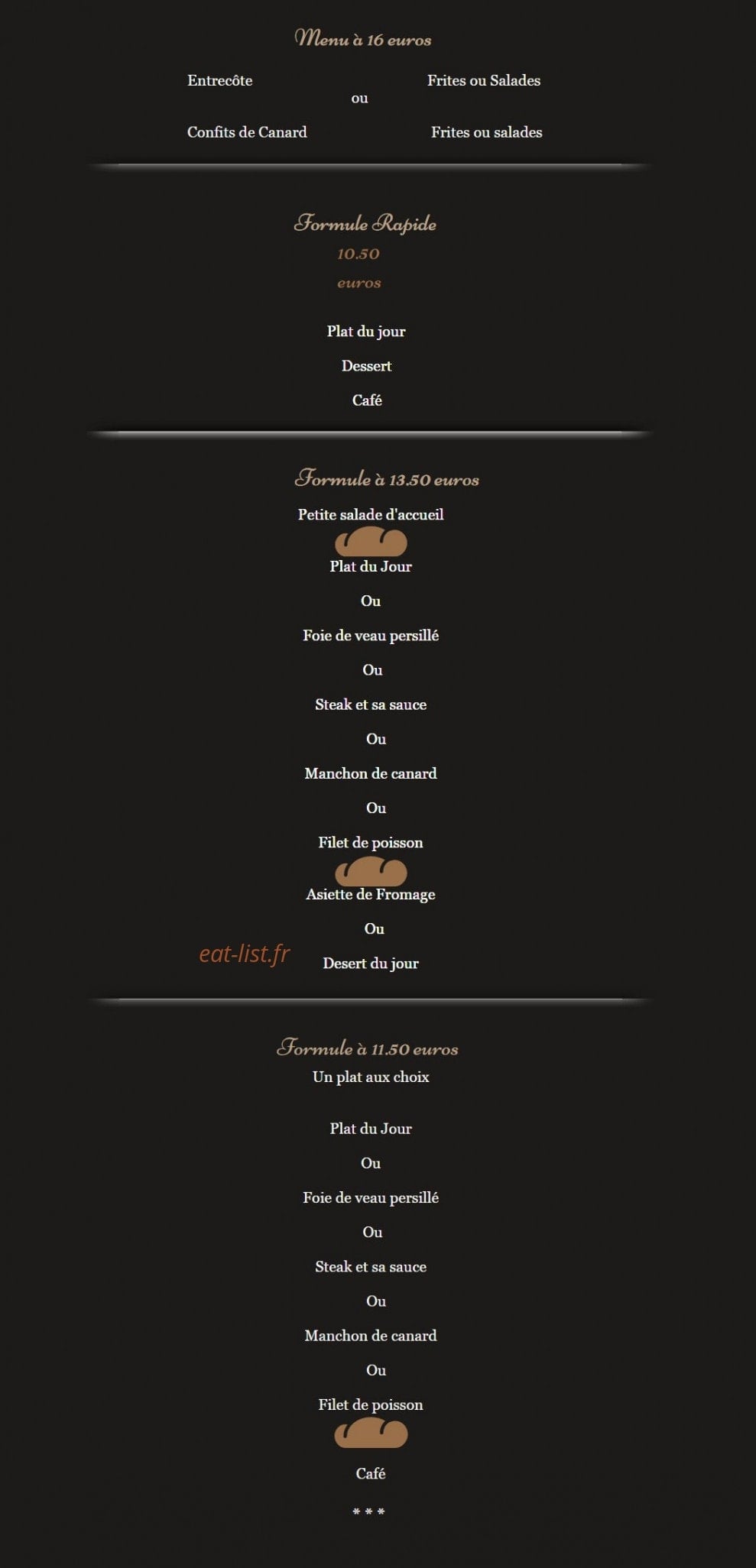 Bar Restaurant d'Arsac — carte page 1