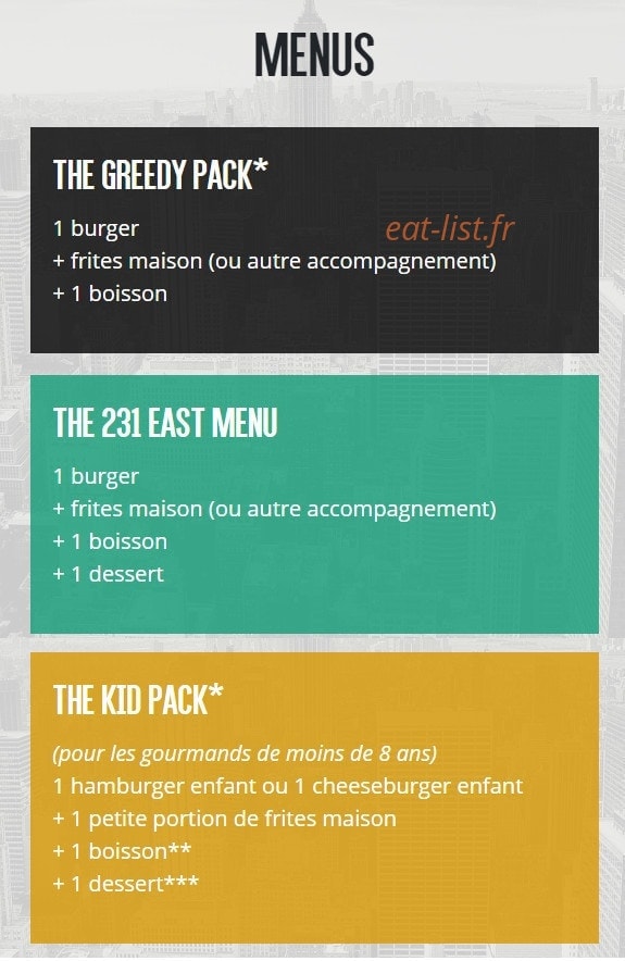 231 East — carte page 1