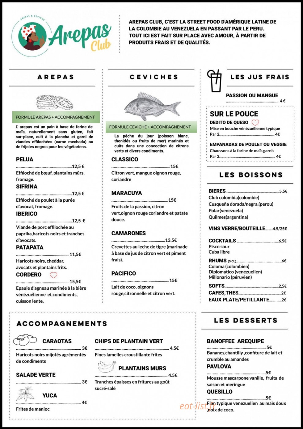 Arepas Club — carte page 1