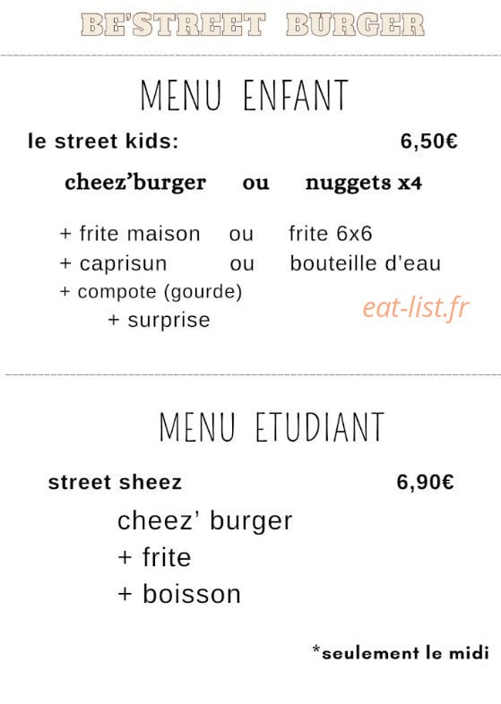 Be'Street Burger — carte page 2