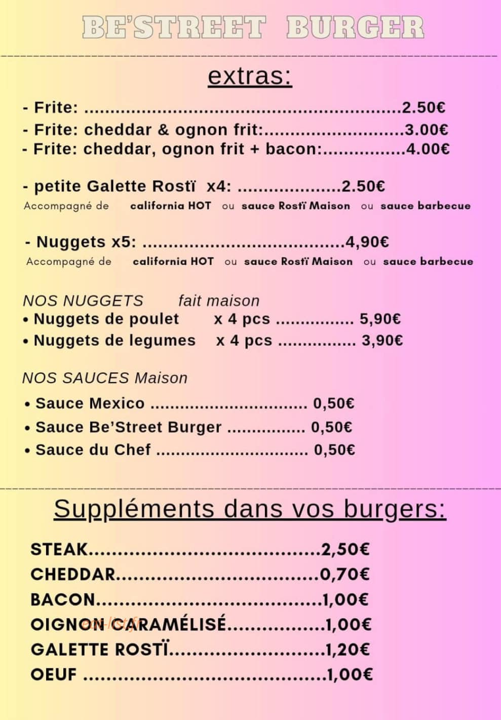 Be'Street Burger — carte page 8