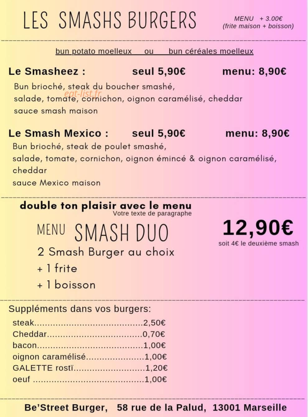 Be'Street Burger — carte page 6