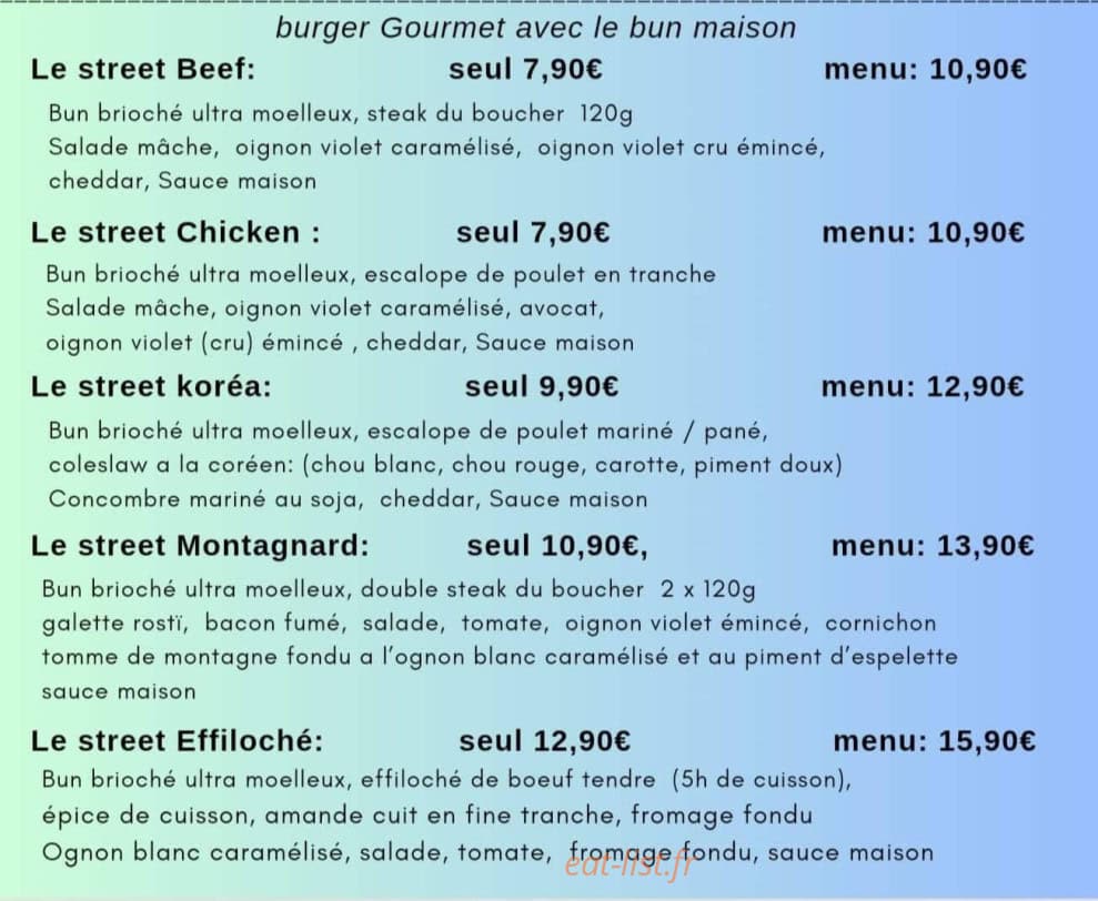 Be'Street Burger — carte page 5