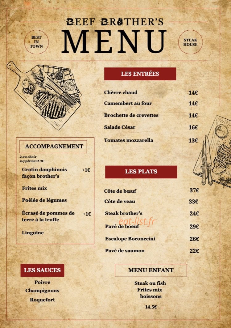 Beef Brother's — carte page 1