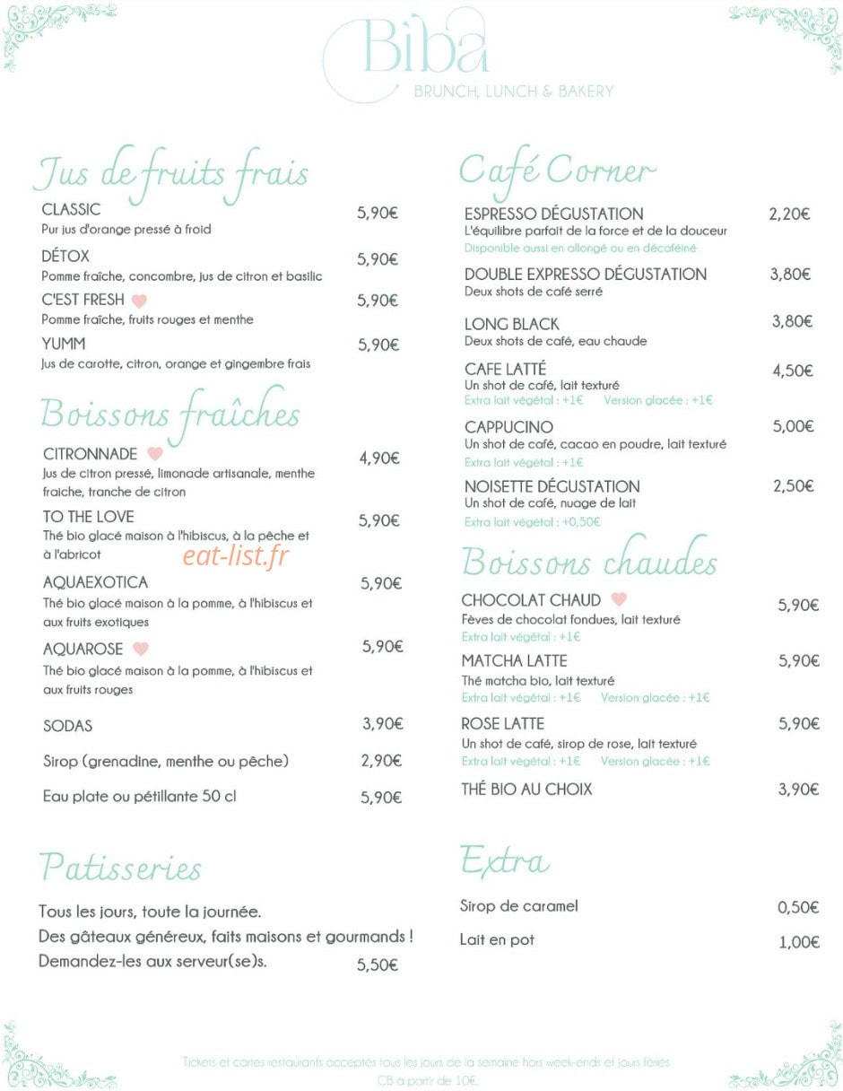 Biba Brunch — carte page 2
