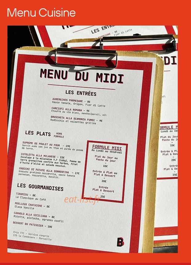 Carte et menu de Blum Brasserie Pizzeria à Marseille 1 — Exemple de menu