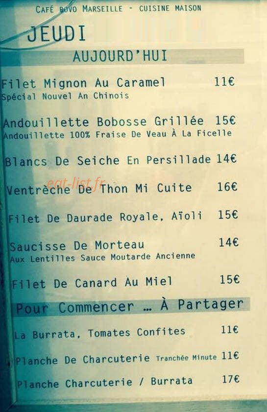 Café Bovo — carte page 1