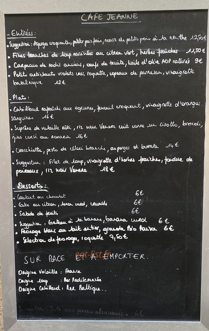 Café Jeanne — carte page 1