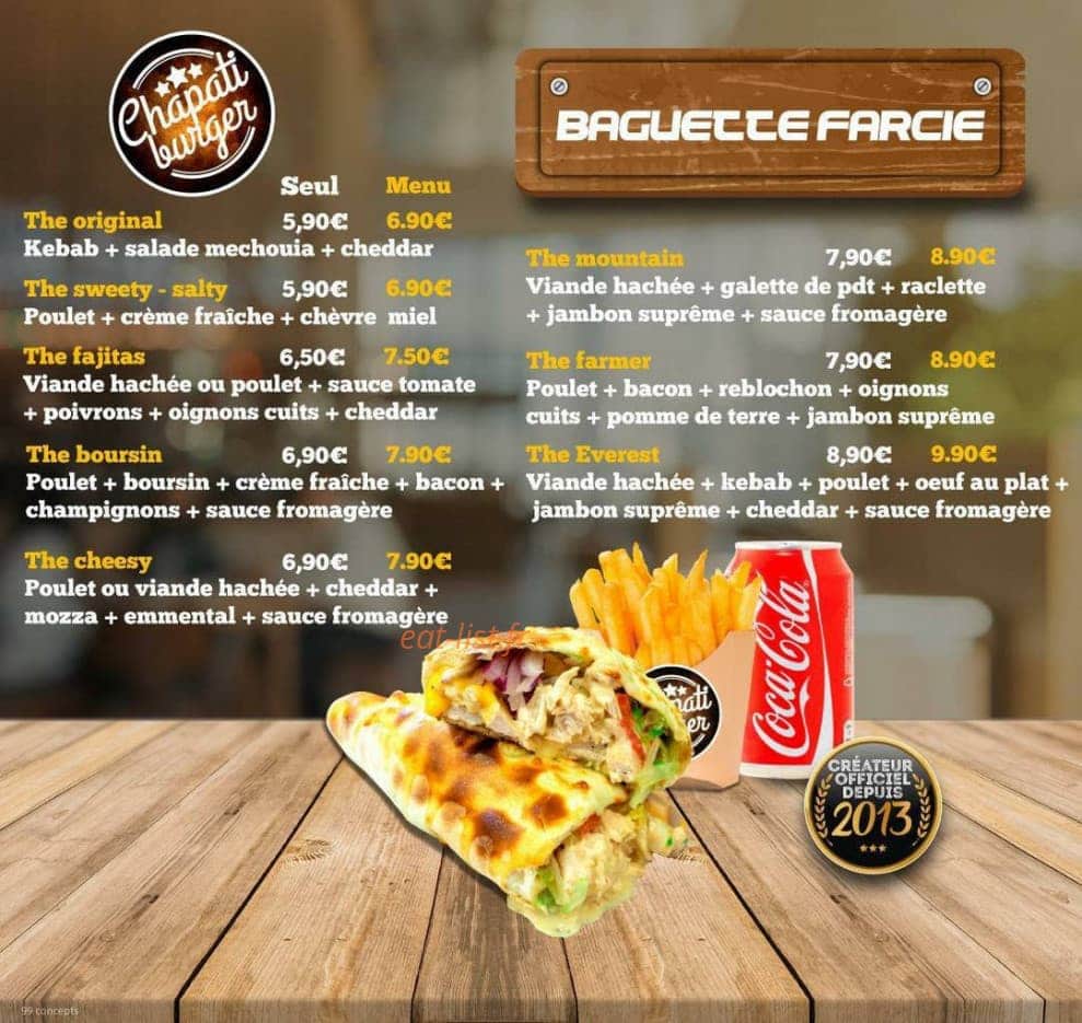 Chapati burger — carte page 4