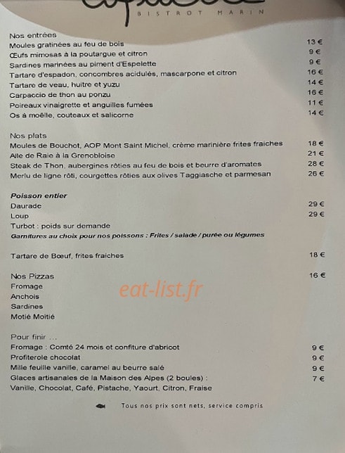 Coquille - Bistrot Marin — carte page 1