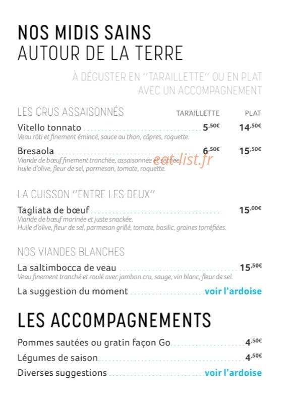 Go Bistro — carte page 2