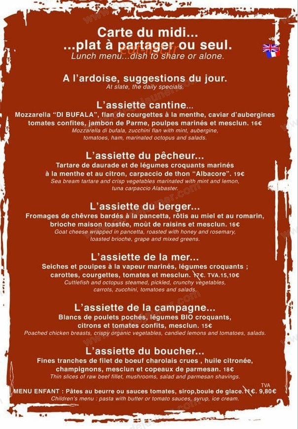 La Cantine — carte page 1