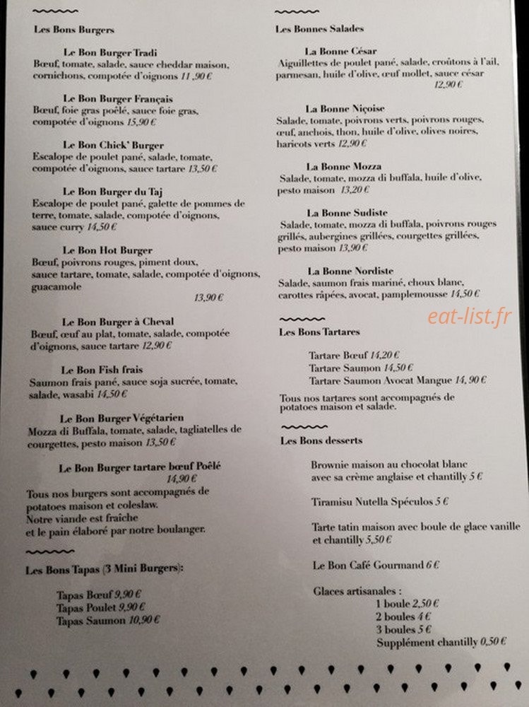 Le Bon Burger — carte page 1