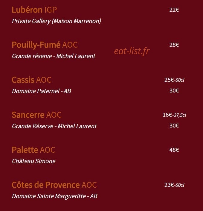 Le Bouchon Provençal — carte page 15