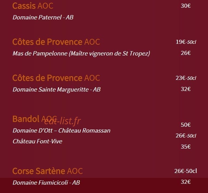 Le Bouchon Provençal — carte page 13