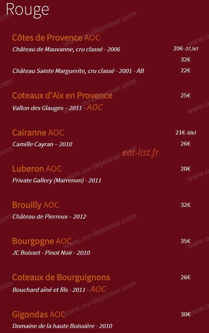 Le Bouchon Provençal — carte page 9
