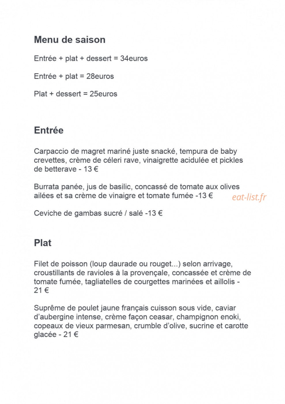 Le Comptoir de Becca — carte page 1
