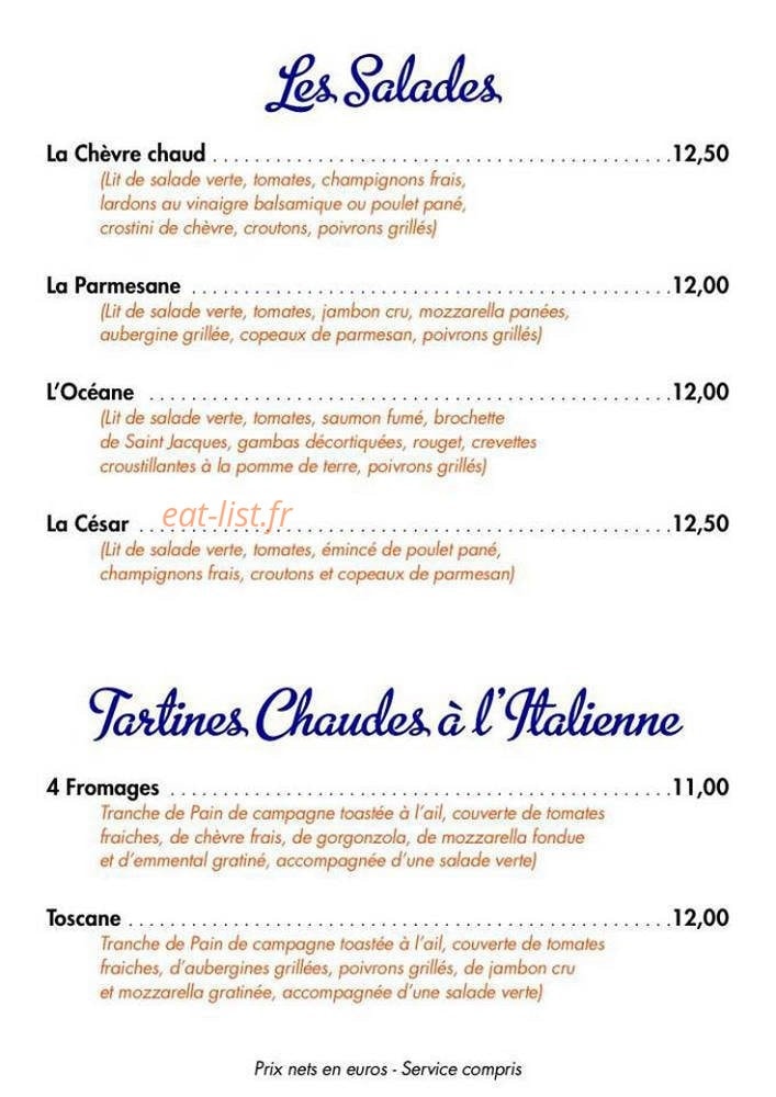 Le Massilia Café — carte page 1
