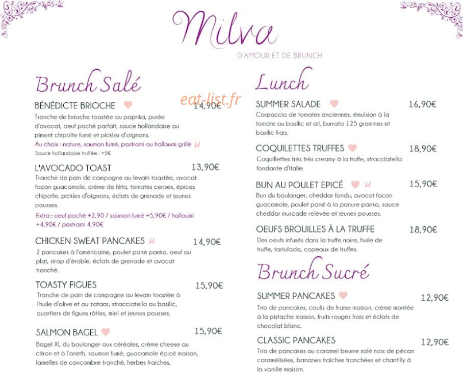 Milva Brunch — carte page 1