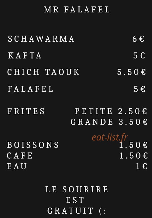 Mr Falafel — carte page 1