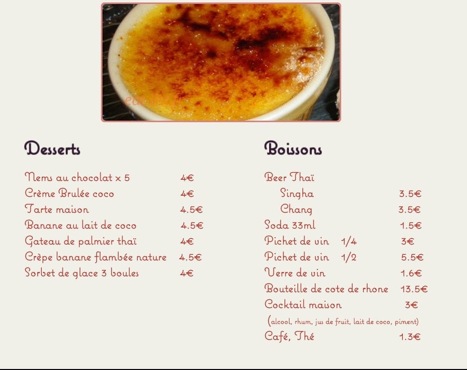 Piment Thai — carte page 4