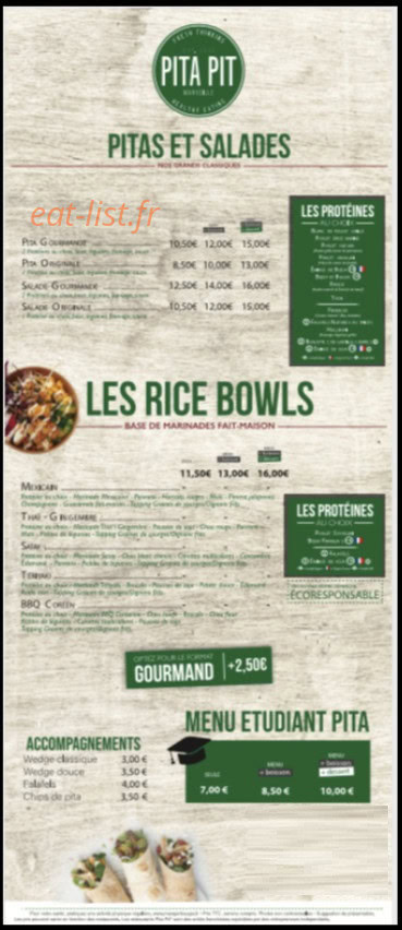 Pita Pit — carte page 1
