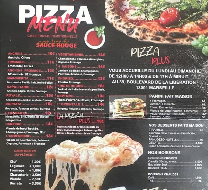 Pizza Plus — carte page 1