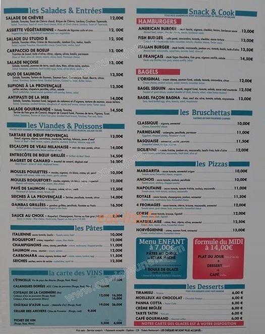 Studio B Café — carte page 1