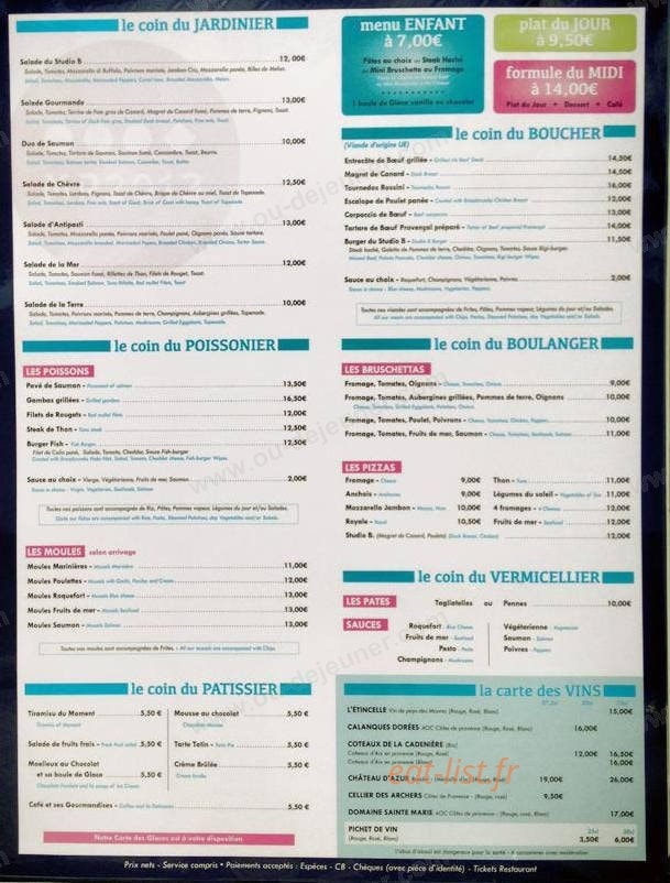 Studio B Café — carte page 2