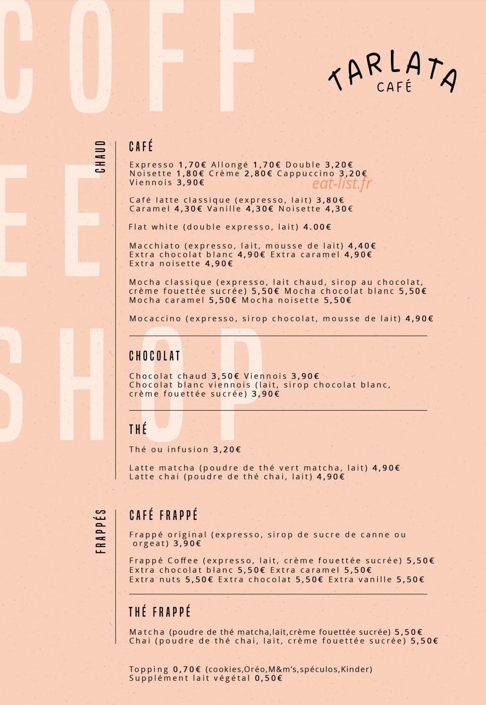 Tarlata Café — carte page 1