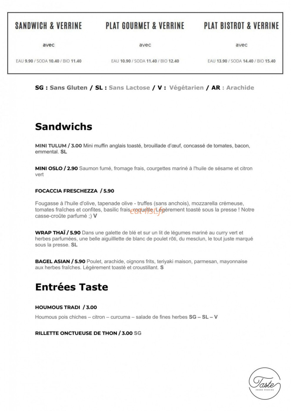 Taste — carte page 1