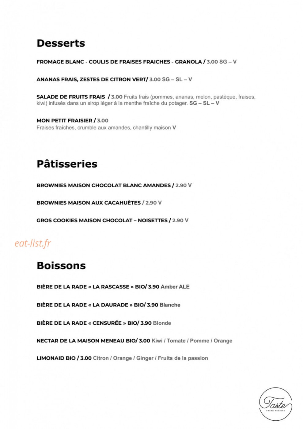 Taste — carte page 3