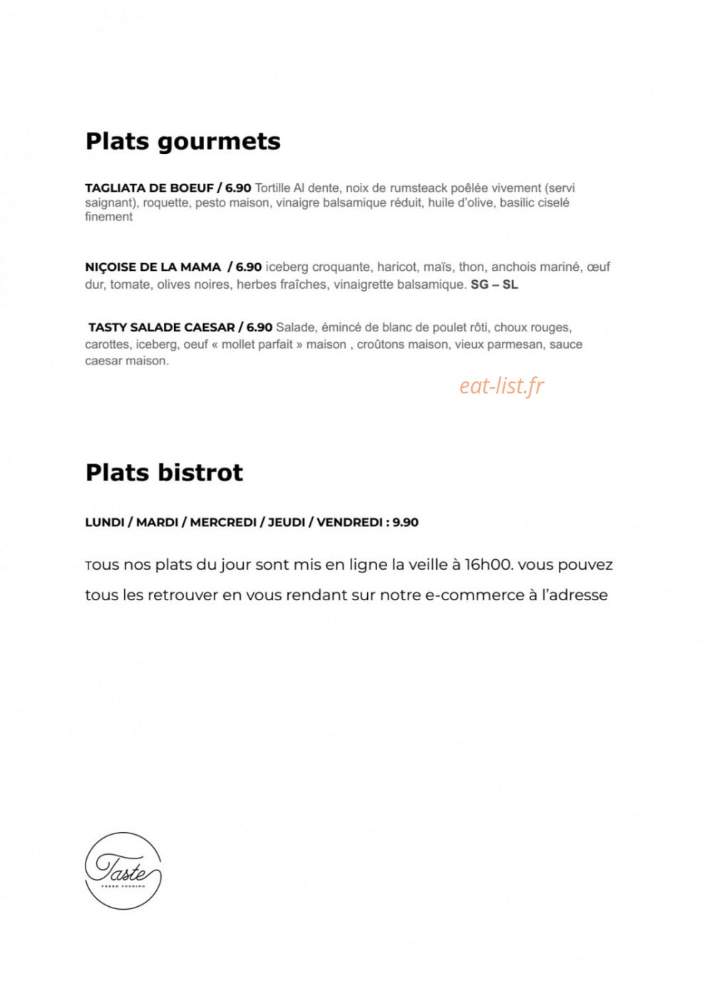 Taste — carte page 2