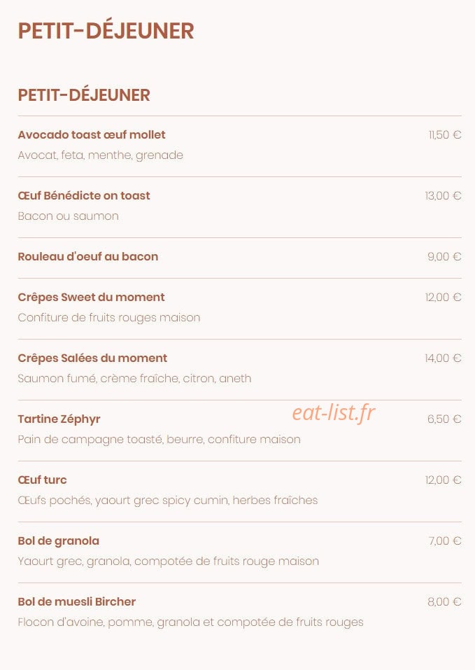 Zephyr café — carte page 1