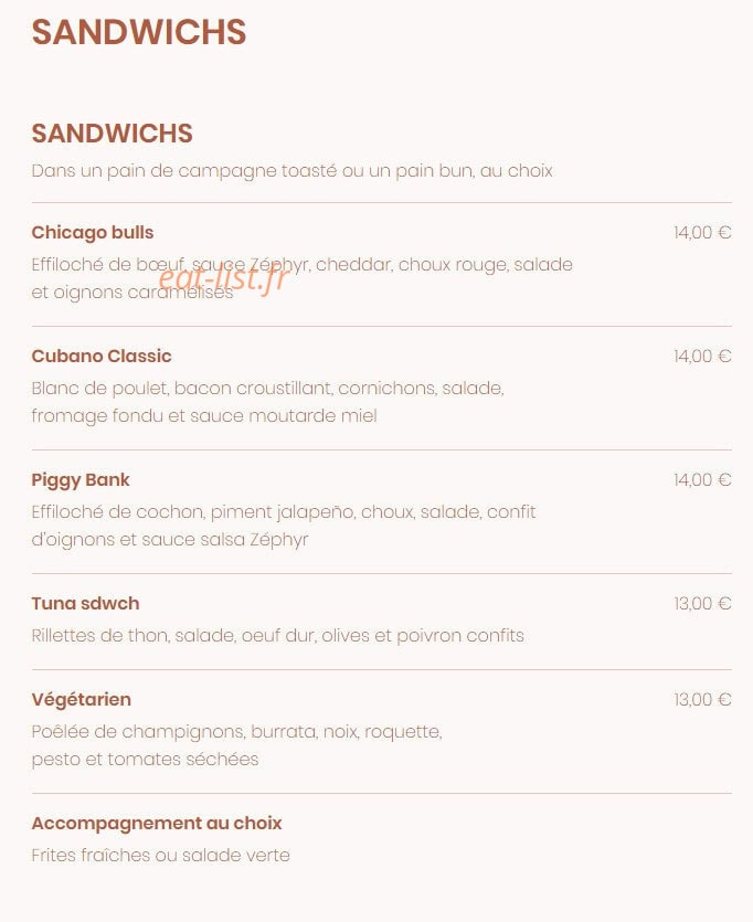 Zephyr café — carte page 2