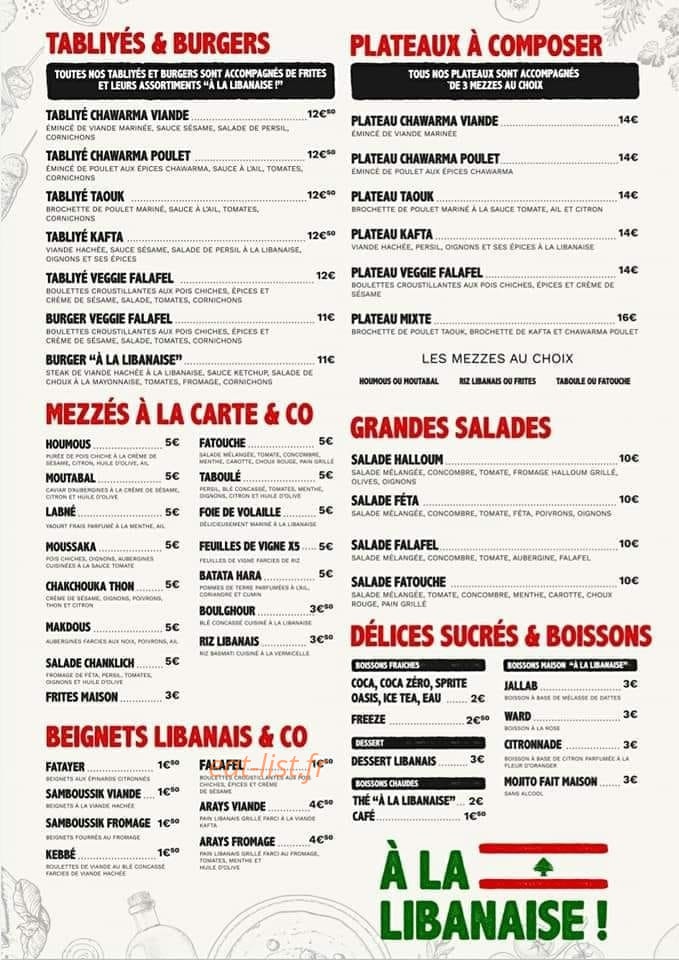 À La Libanaise — carte page 1