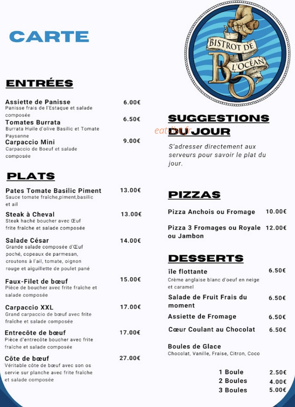 Bistrot de L'océan — carte page 1