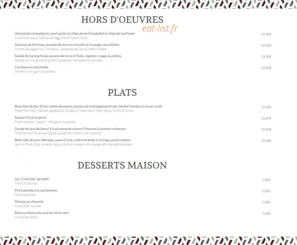 Bistrot Mimi — carte page 1