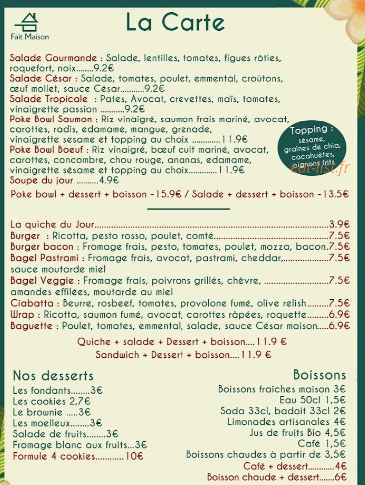 Cosy lunch — carte page 1