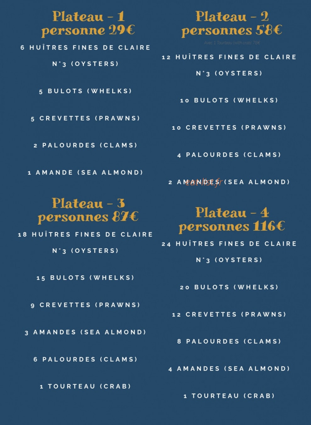 Carte et menu de Entre Terre et Mer à Marseille 2 — Les plateaux