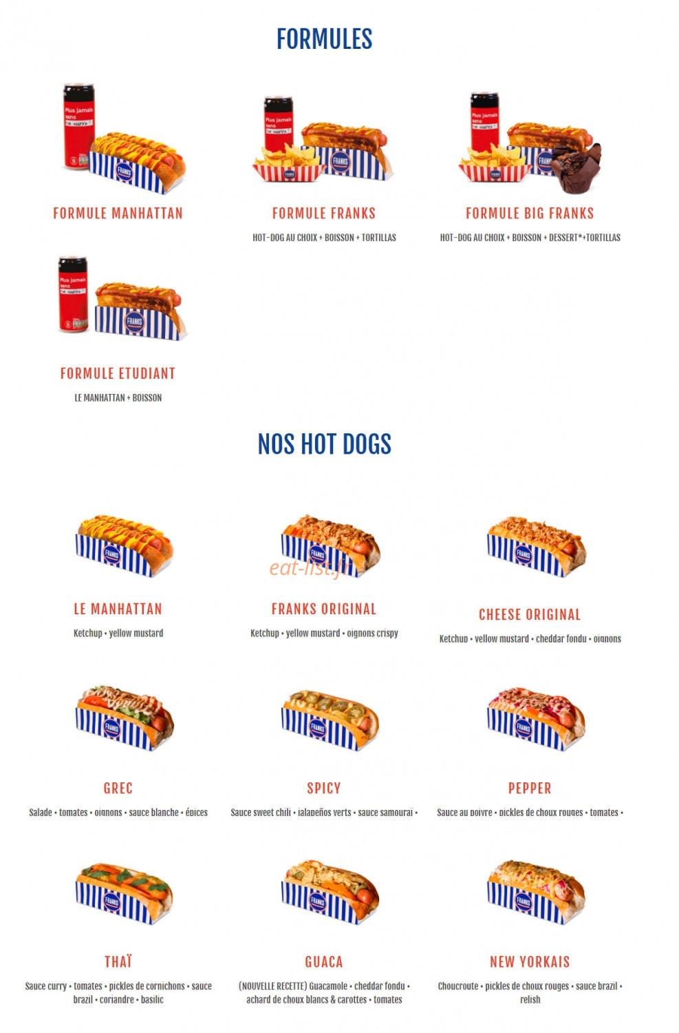 Franks Hot Dog — carte page 1