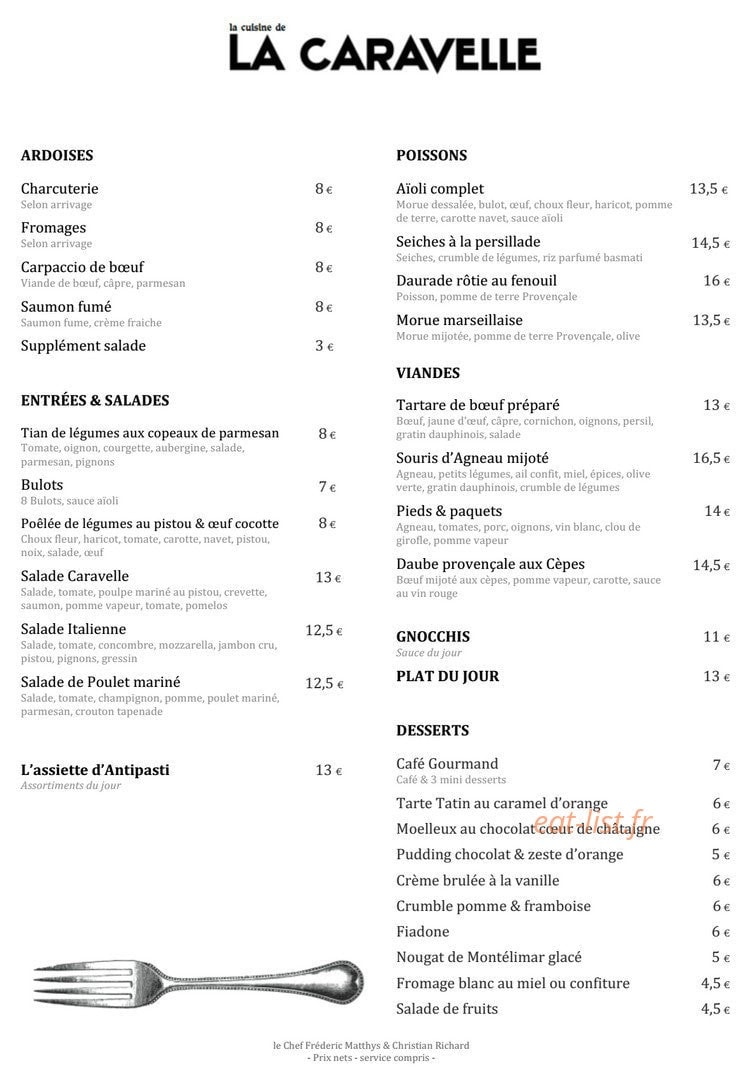 La Caravelle — carte page 1