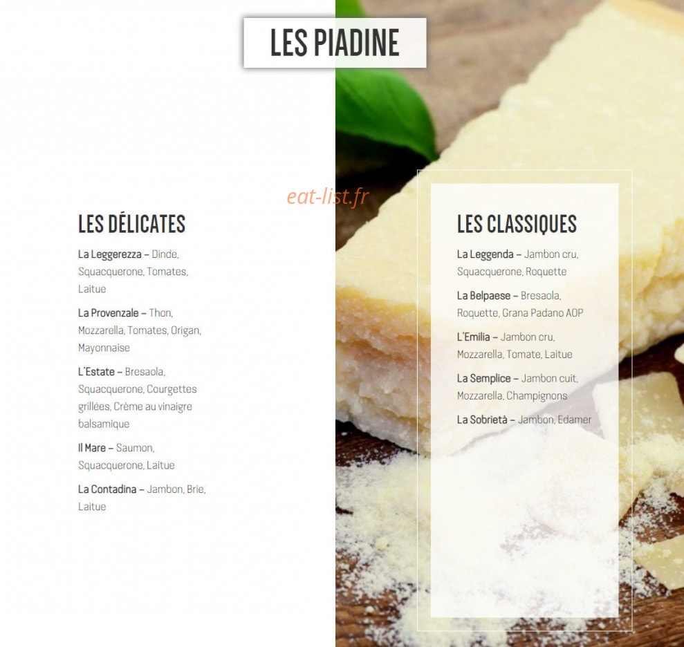 La Piadineria — carte page 1