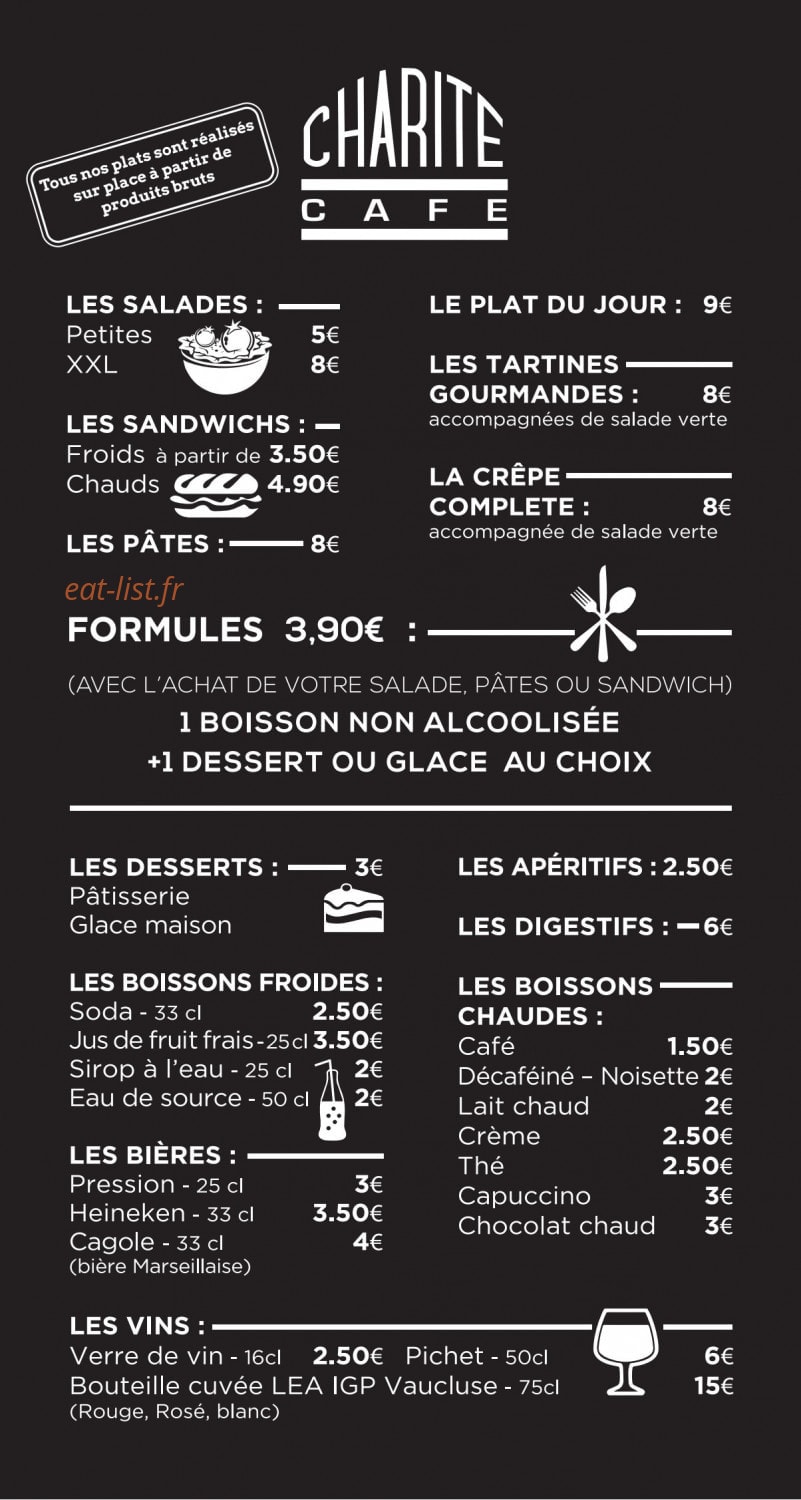 Le Charité Café — carte page 1