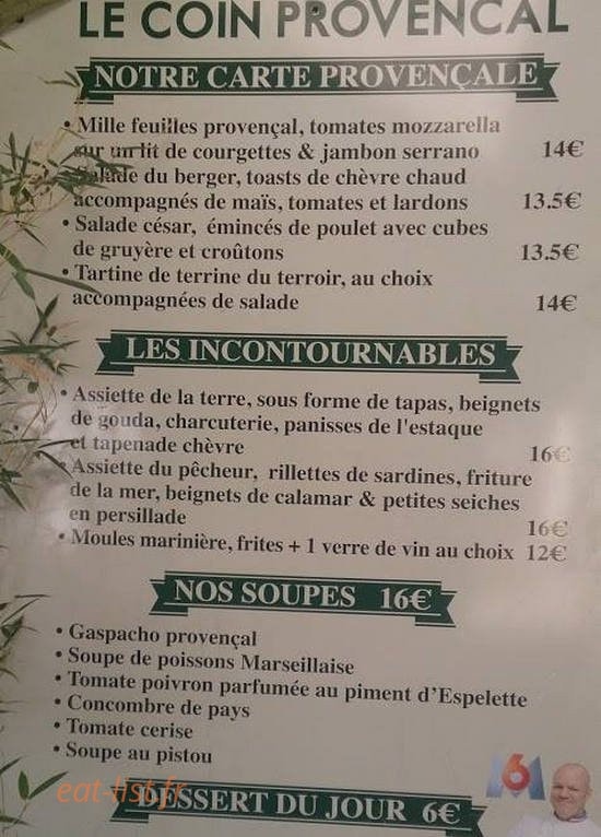Le Coin Provencal — carte page 1