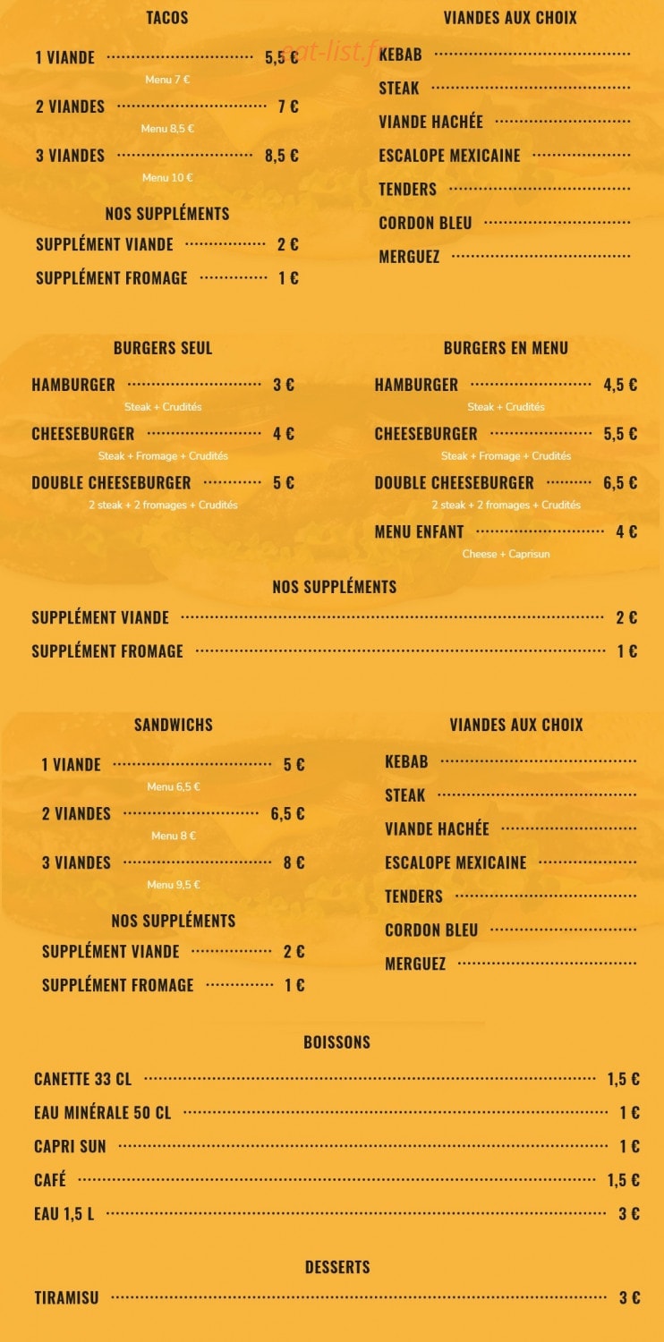 New Snack — carte page 1