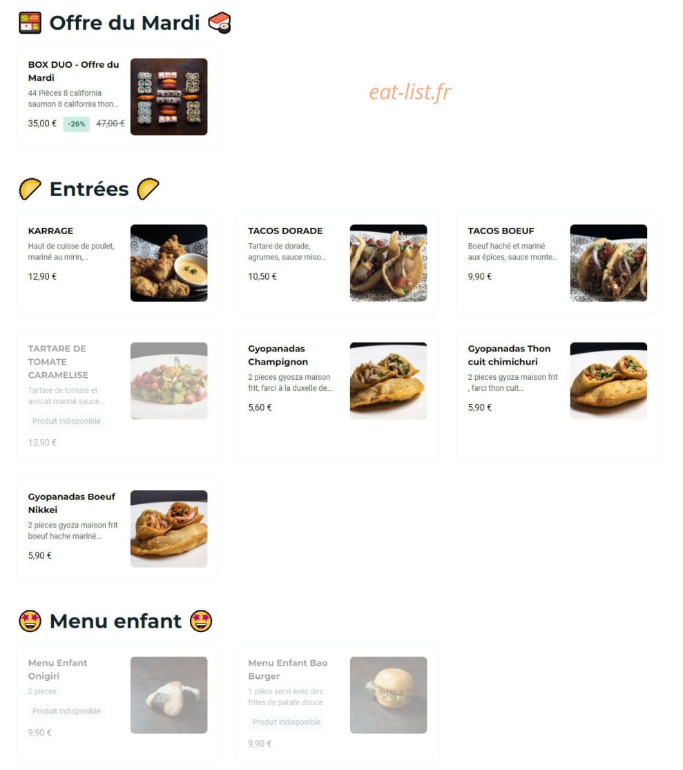 NKI sushi — carte page 1